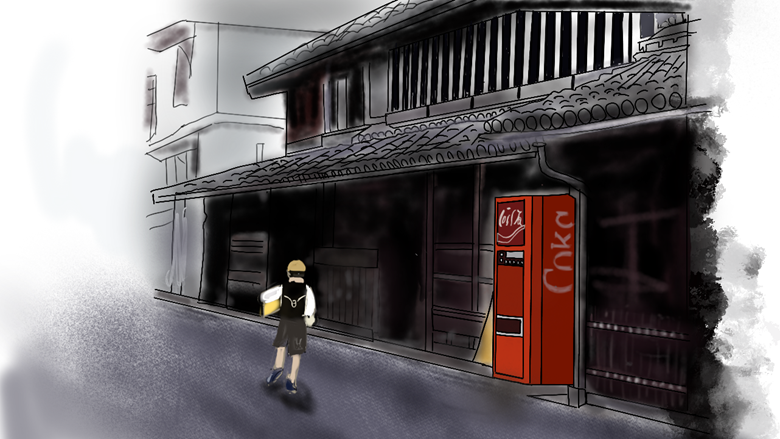 昭和のコカ・コーラの自動販売機がある光景